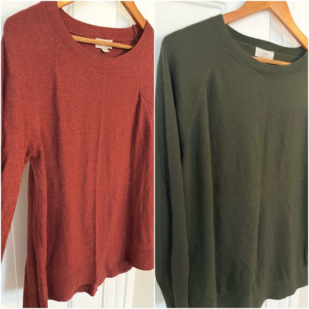 Loft Sweater Bundle (two sweaters), Size L, dark green and faded maroon.